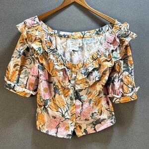 Cecilia Pettersson Anthropologie Floral Crop Top Off Shoulder‎ Ruffle Small